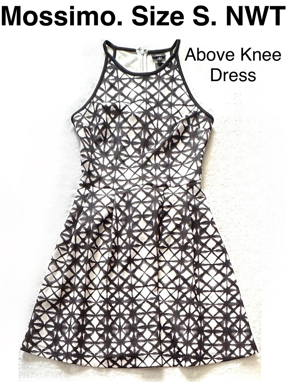 5/$15💥 Geometric Print Black & White Sleeveless Fit & Flare Dress Above Knee
